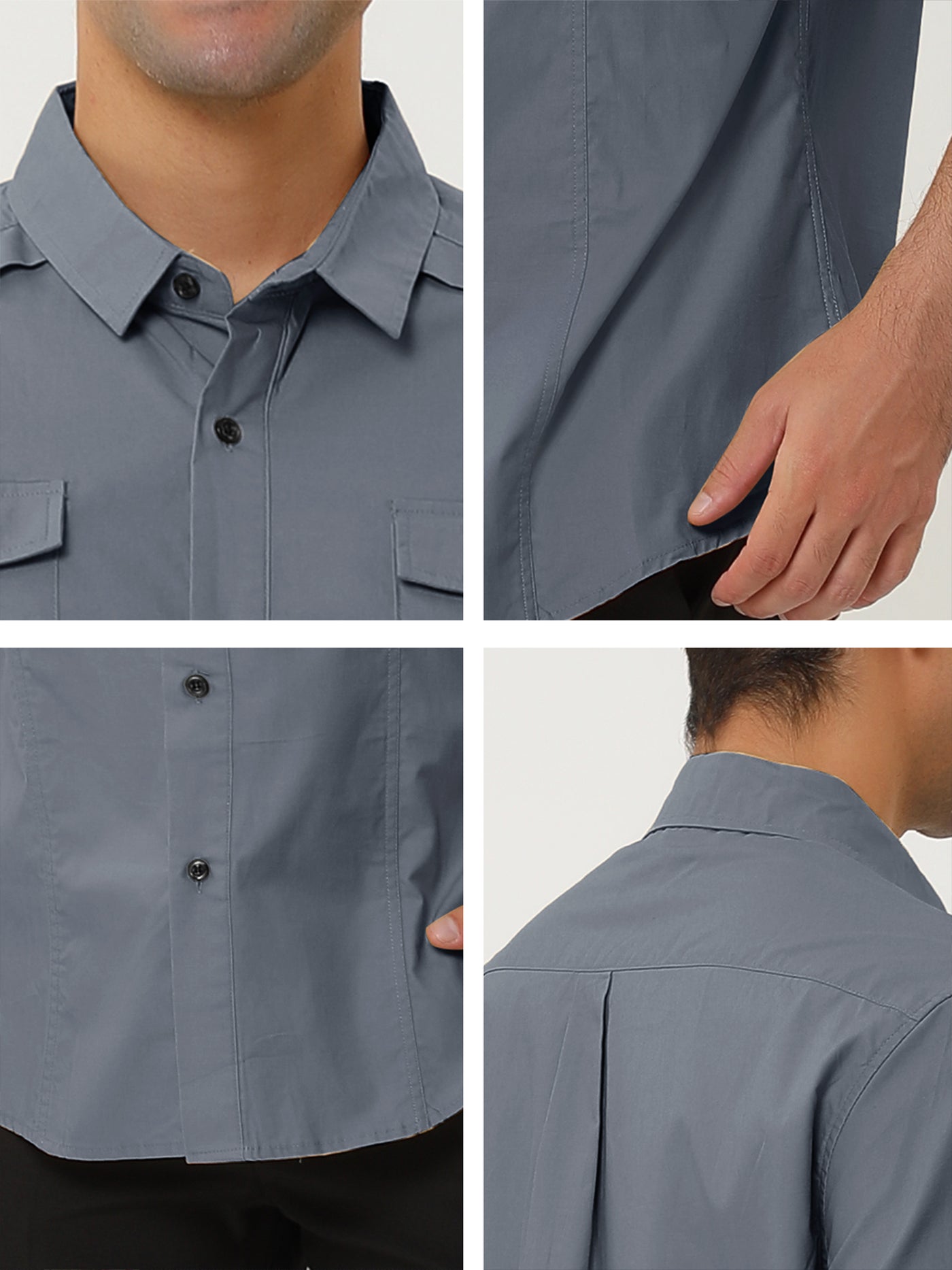 Bublédon Casual Lapel Long Sleeve Button Cargo Work Shirt