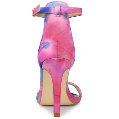 Perphy Women's Ankle Strap Tie Dye Stiletto Heels Sandals