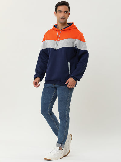 Casual Color Block Plush Lined Pullover Hoodies