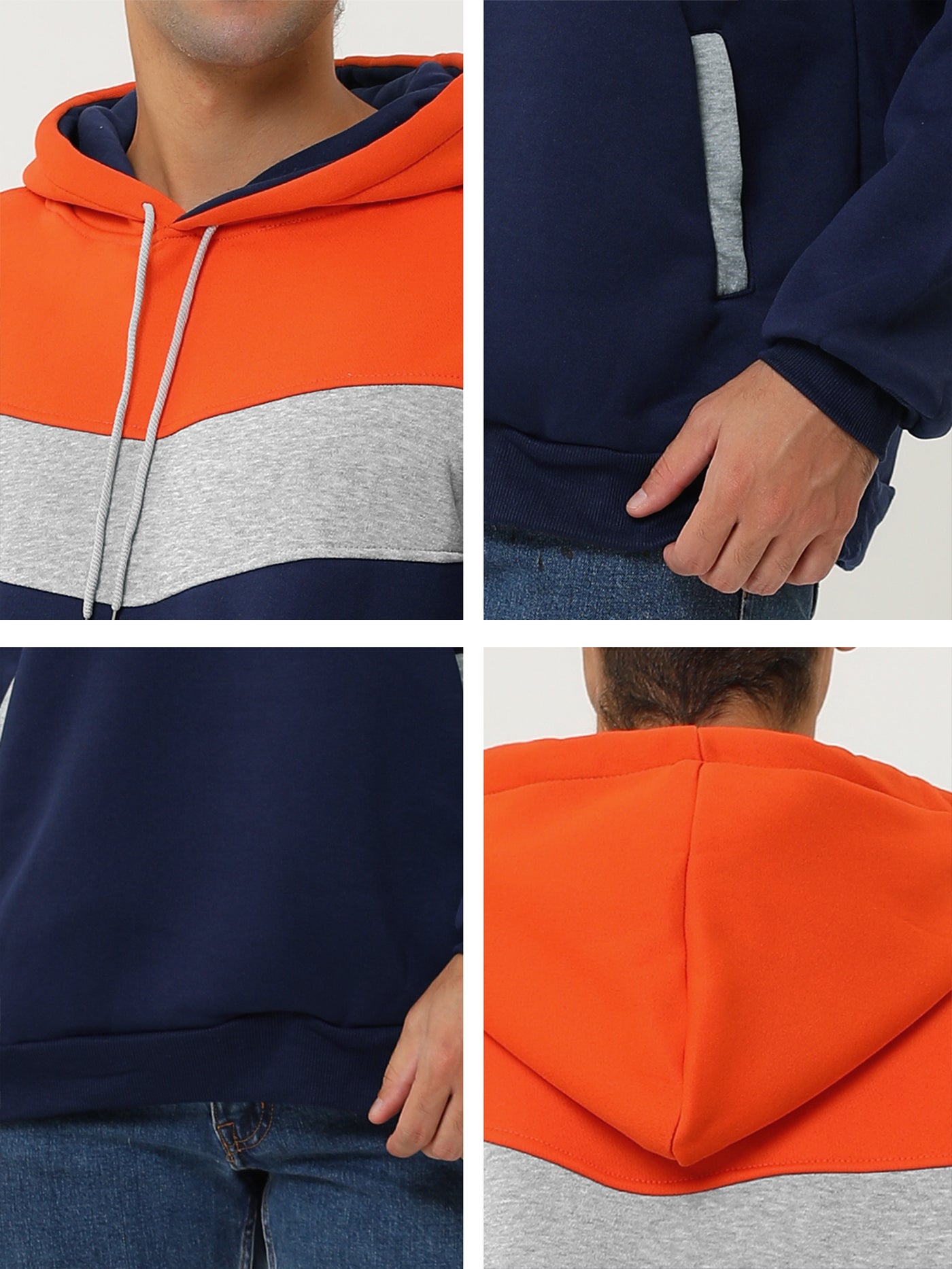 Bublédon Casual Color Block Plush Lined Pullover Hoodies