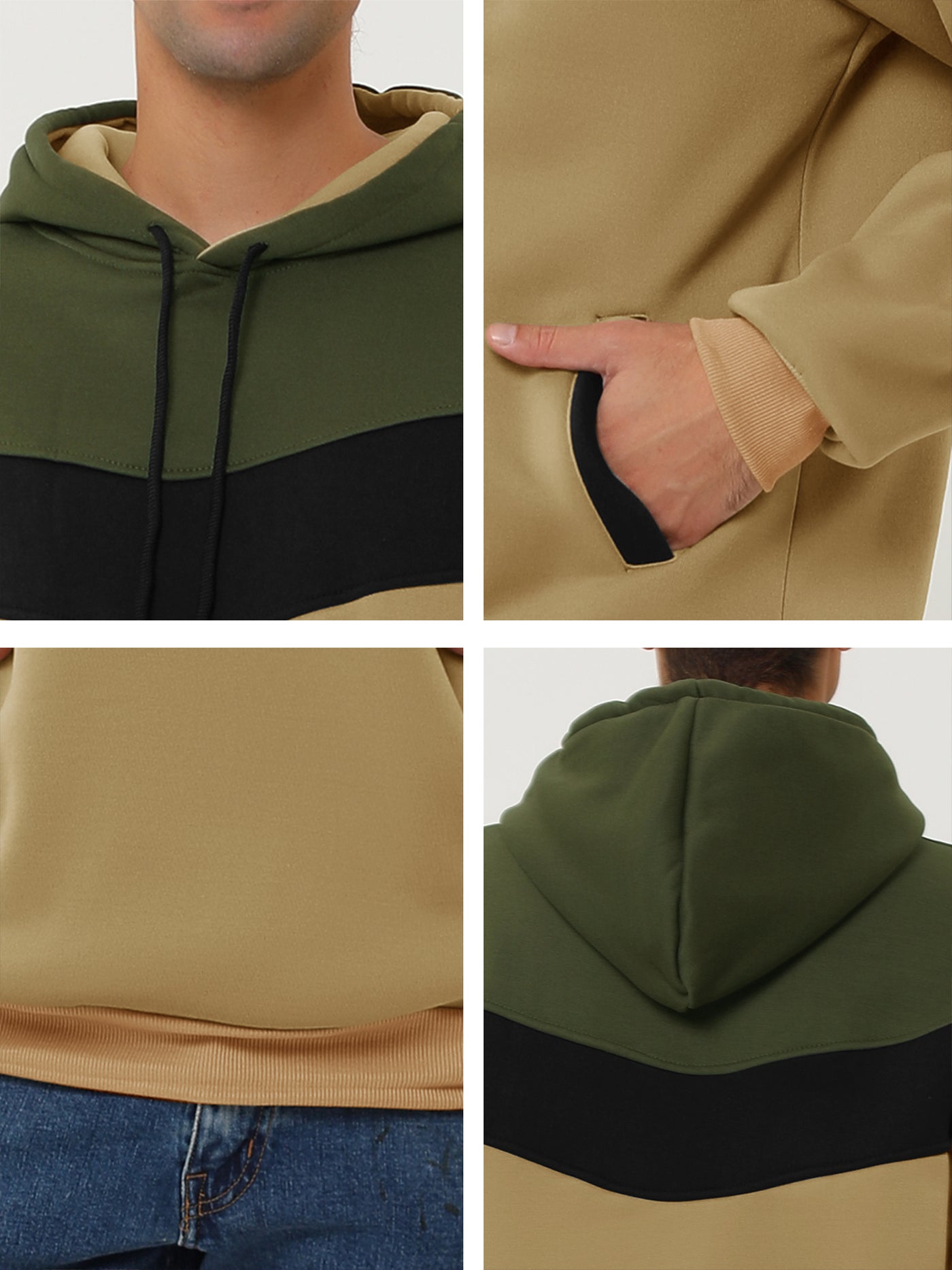 Bublédon Casual Color Block Plush Lined Pullover Hoodies