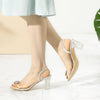 Perphy Clear Slingback Rhinestone Peep Toe Block Heels Sandals