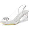 Perphy Clear Slingback Rhinestone Peep Toe Block Heels Sandals