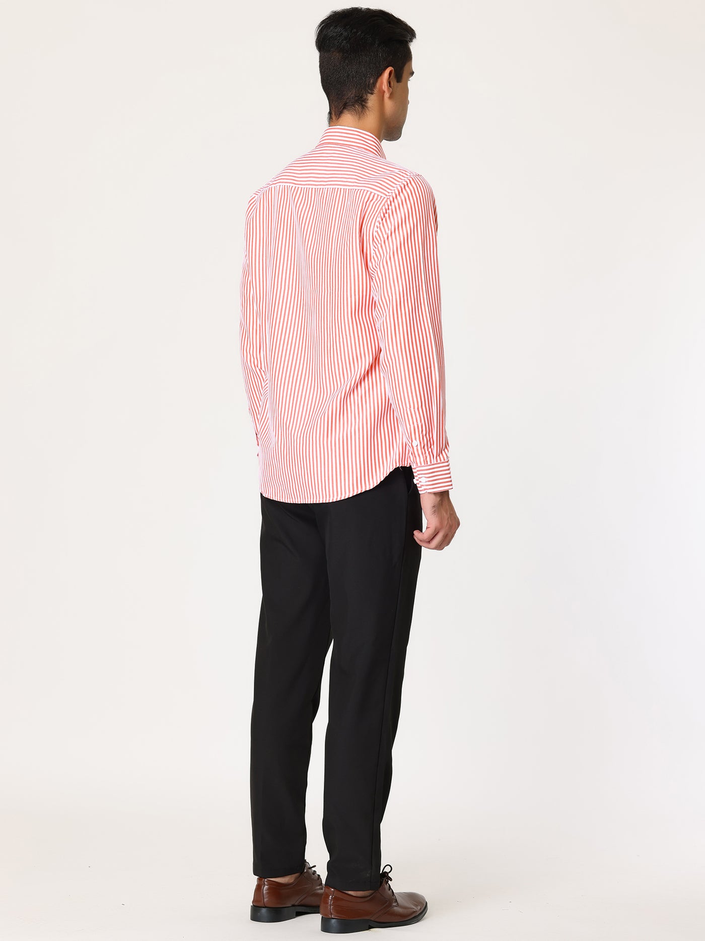 Bublédon Vertical Striped Lapel Long Sleeve Button Dress Shirts