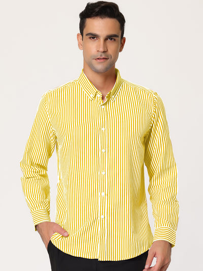 Vertical Striped Lapel Long Sleeve Button Dress Shirts