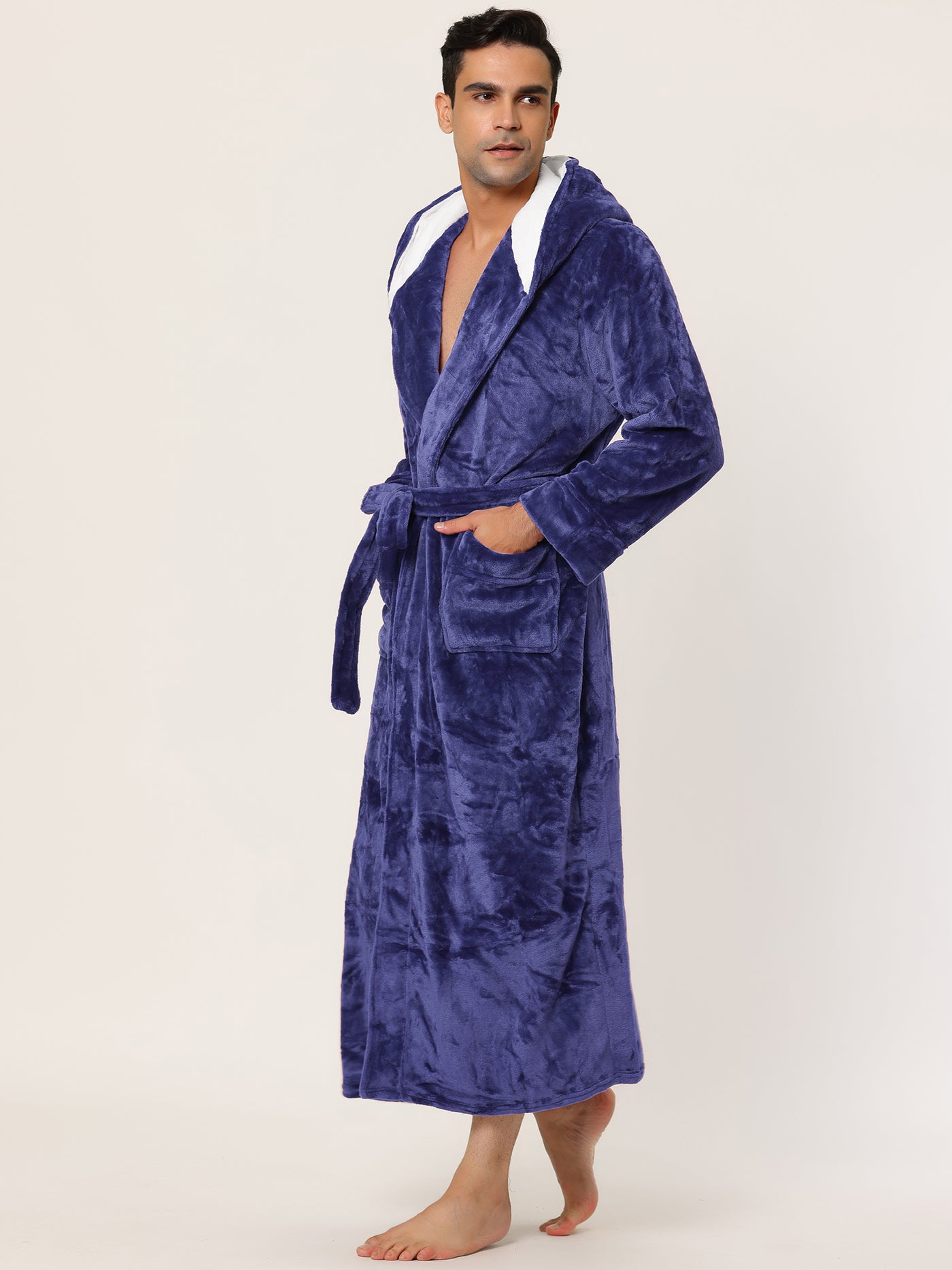 Bublédon Winter Fleece Plush Contrast Hooded Long Bathrobe