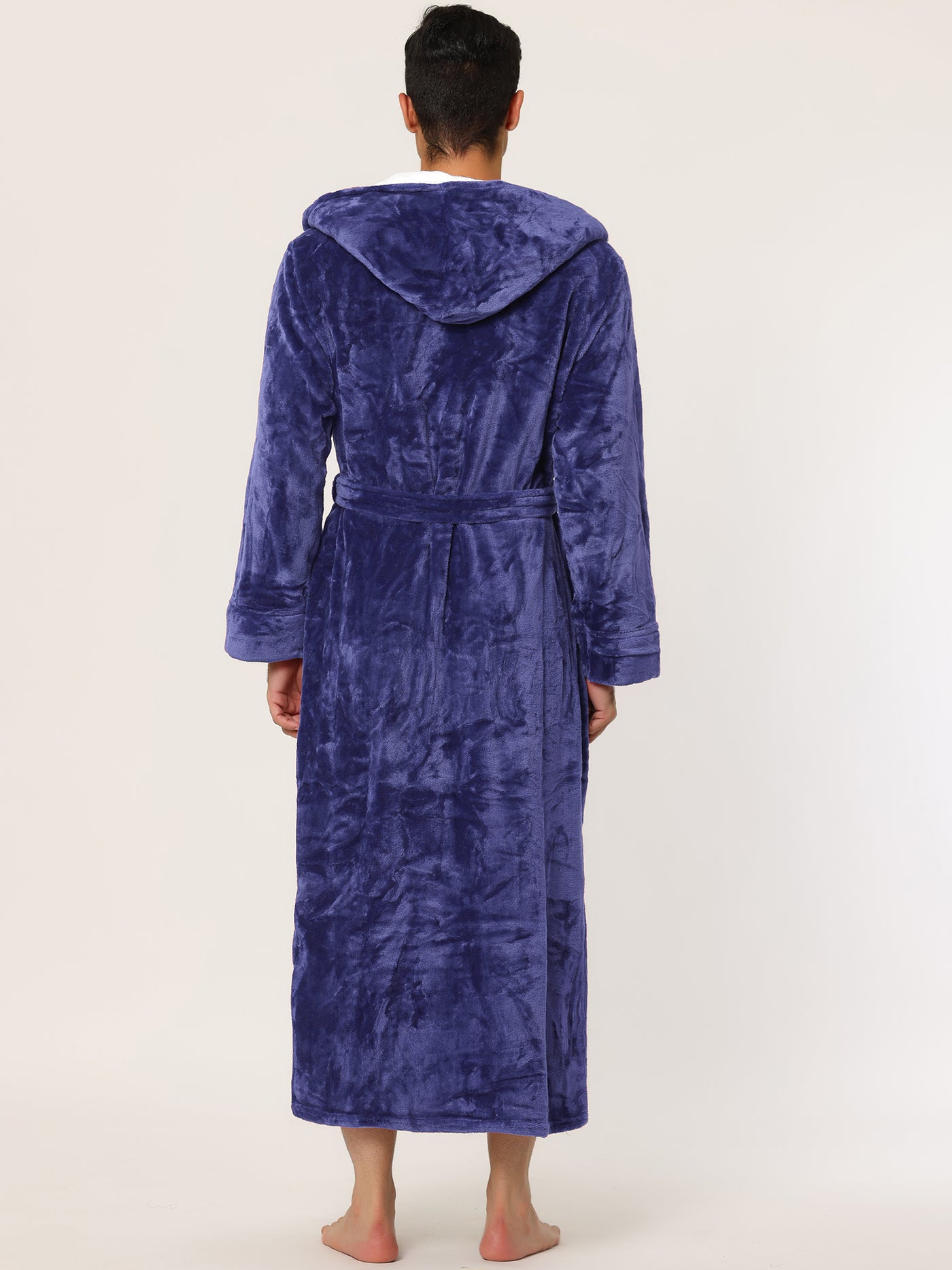 Bublédon Winter Fleece Plush Contrast Hooded Long Bathrobe