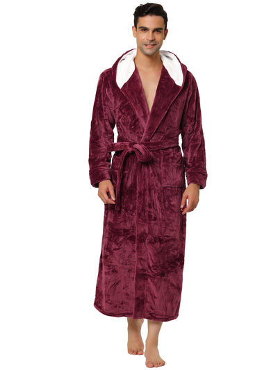 Winter Fleece Plush Contrast Hooded Long Bathrobe