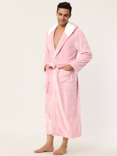 Winter Fleece Plush Contrast Hooded Long Bathrobe