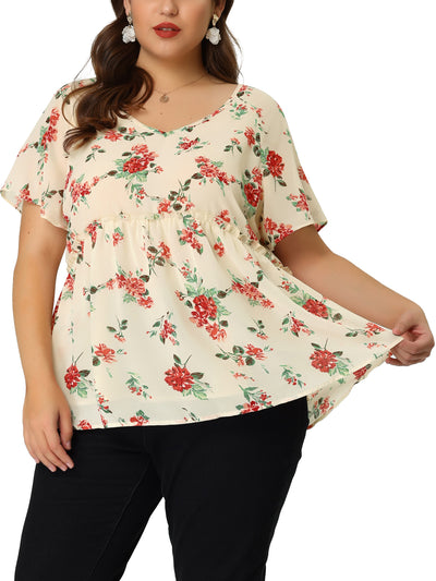 Relax Fit V Neck Short Sleeve Ruffle Top