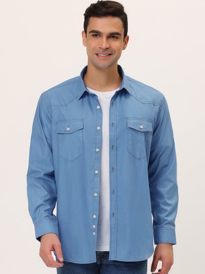 Men's Casual Relaxed Fit Solid Point Collar Denim Shirt