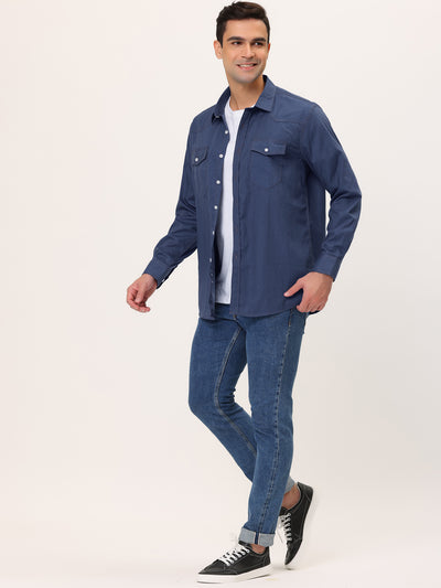 Men's Casual Relaxed Fit Solid Point Collar Denim Shirt