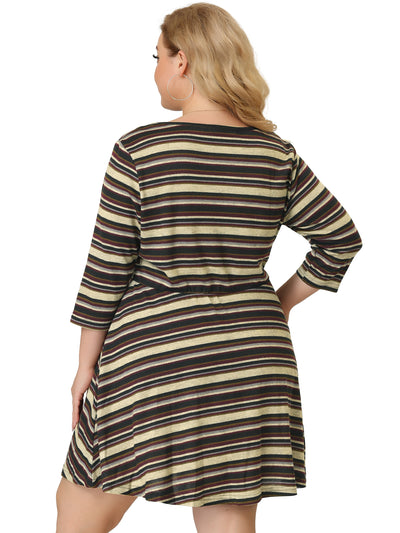 Plus Size Casual Boho Round Neck Striped Dress