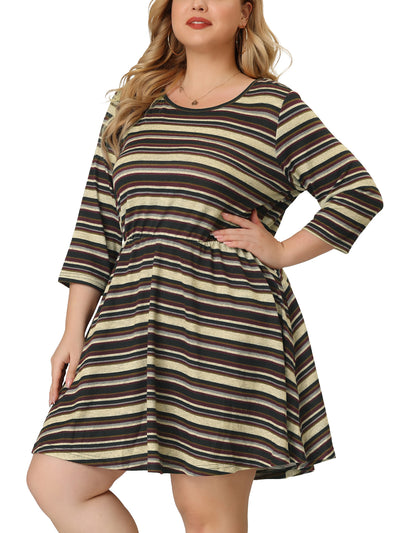 Plus Size Casual Boho Round Neck Striped Dress
