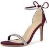 Perphy Round Toe Rhinestone Stiletto Heels Ankle Tie Sandals