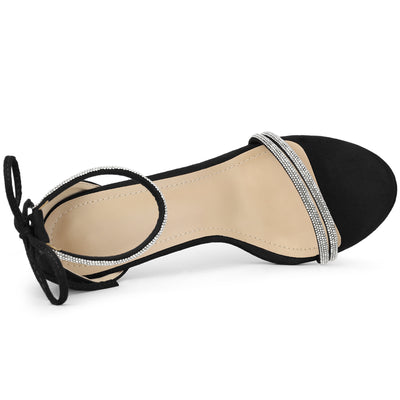 Perphy Round Toe Rhinestone Stiletto Heels Ankle Tie Sandals