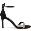 Perphy Round Toe Rhinestone Stiletto Heels Ankle Tie Sandals