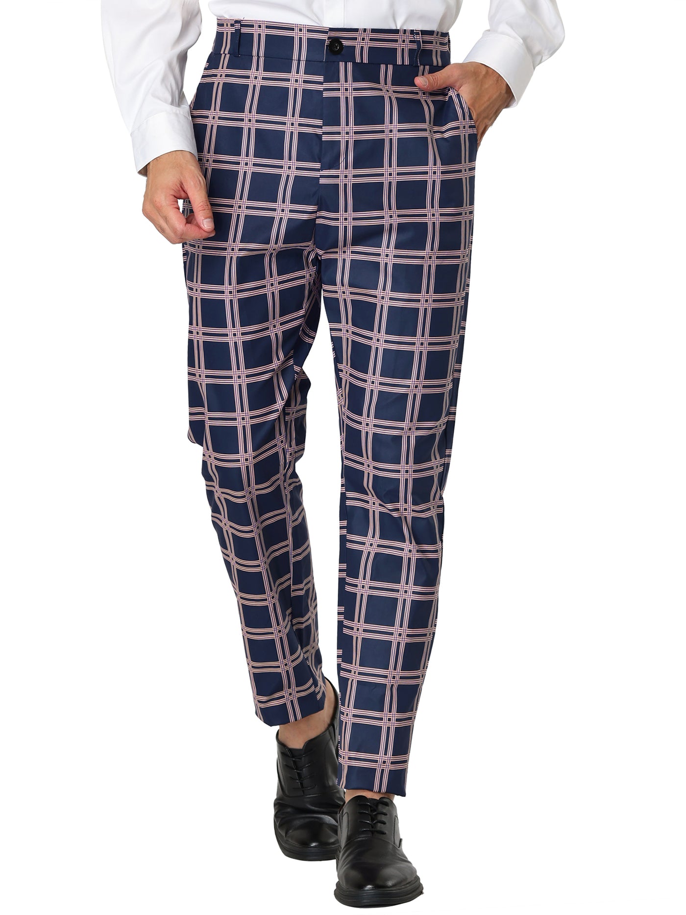 Bublédon Skinny Plaid Casual Bussiness Checked Dress Pants