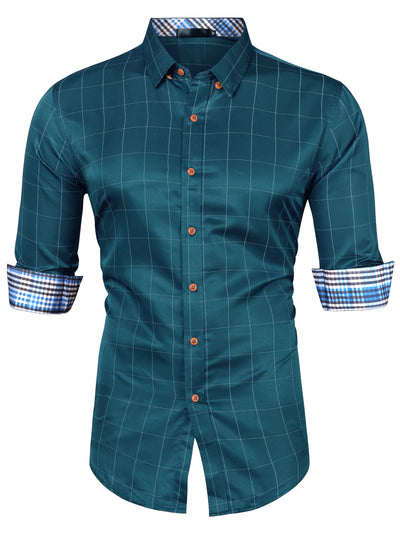 Plaid Button Long Sleeve Contrast Business Shirt