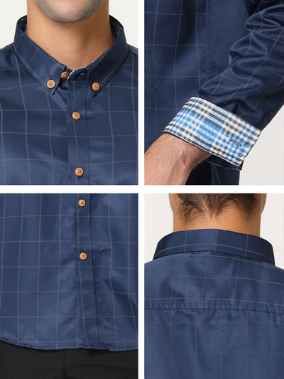 Plaid Button Long Sleeve Contrast Business Shirt
