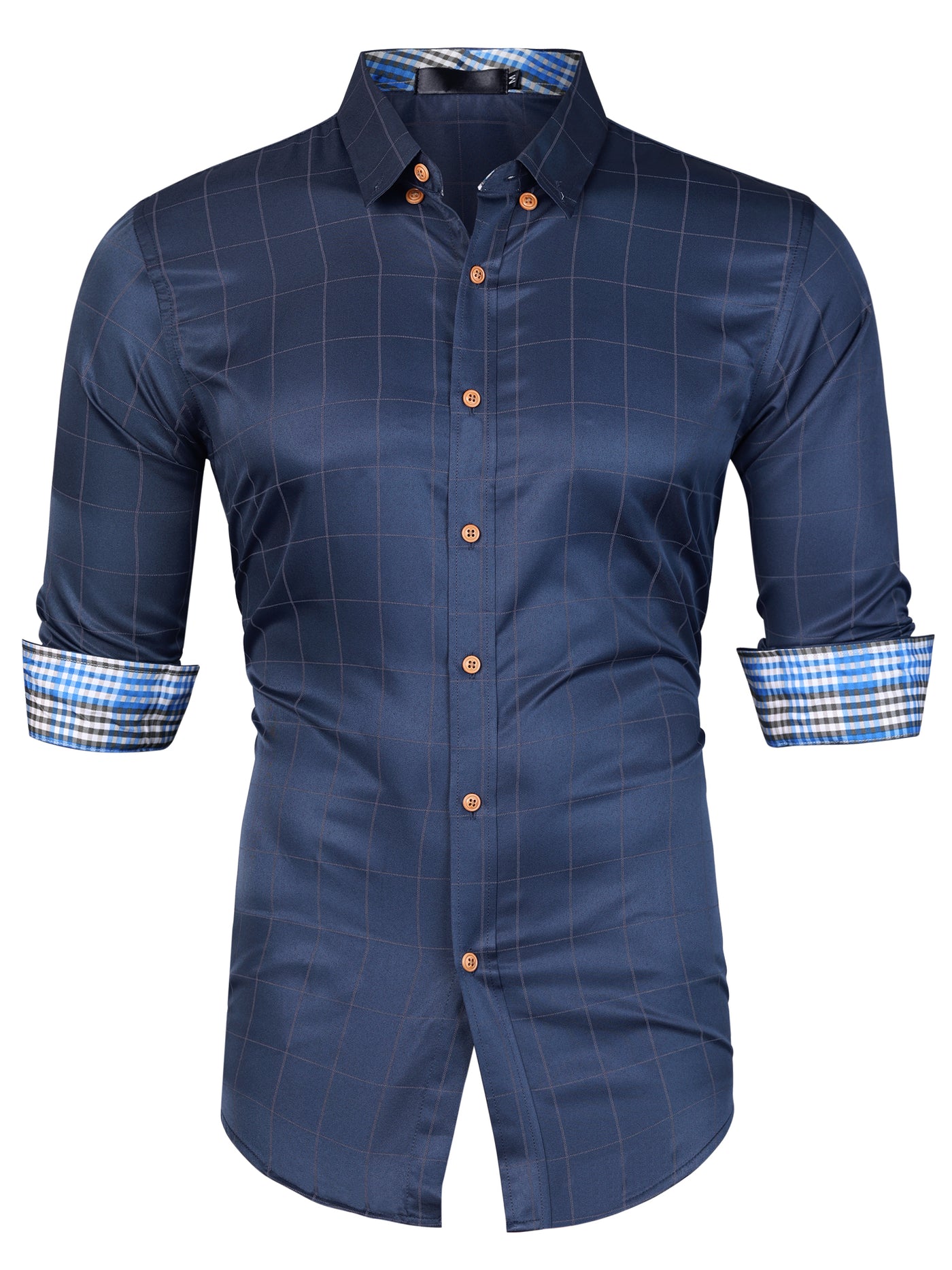 Bublédon Plaid Button Long Sleeve Contrast Business Shirt