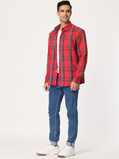 Casual Plaid Color Block Long Sleeve Checked Shirts