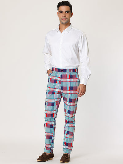 Flat Front Plaid Print Business Checked Dress Pants