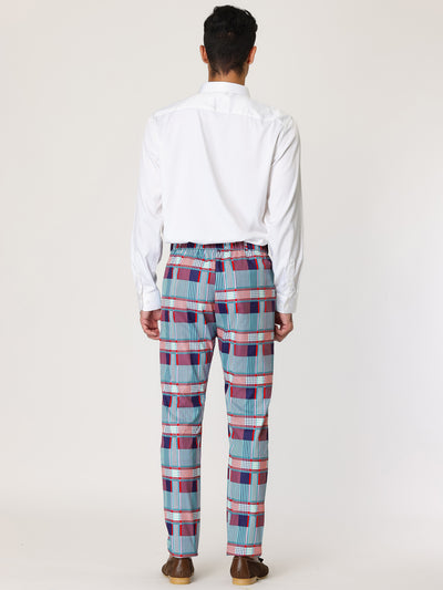 Flat Front Plaid Print Business Checked Dress Pants