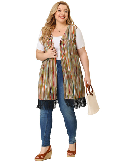 Woven Loose Fit Vertical Stripe Sleeveless Duster
