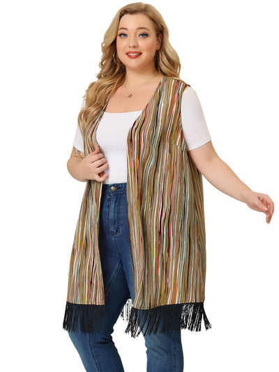 Bublédon Woven Loose Fit Vertical Stripe Sleeveless Duster