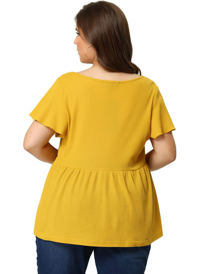 Waffle Relax Fit V Neck Short Sleeve Top