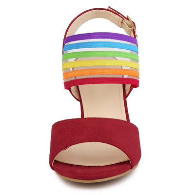 Perphy Open Toe Colorful Elastic Strap Chunky Heel Sandals