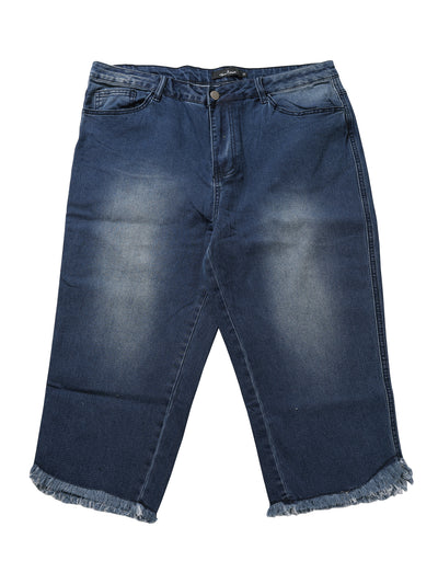 Plus Size Frayed-Hem Washed Denim Capri Jean