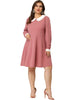 A-line Knit Crew Neck Lantern Sleeve Plus Size Dress