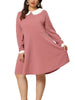 A-line Knit Crew Neck Lantern Sleeve Plus Size Dress