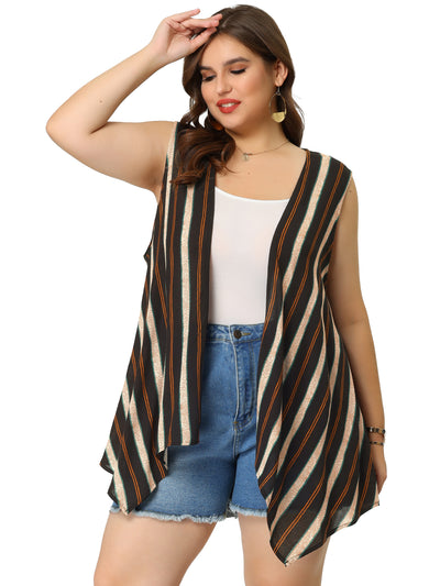 Plus Size Cardigans Irregular Boho Striped Sleeveless Jacket
