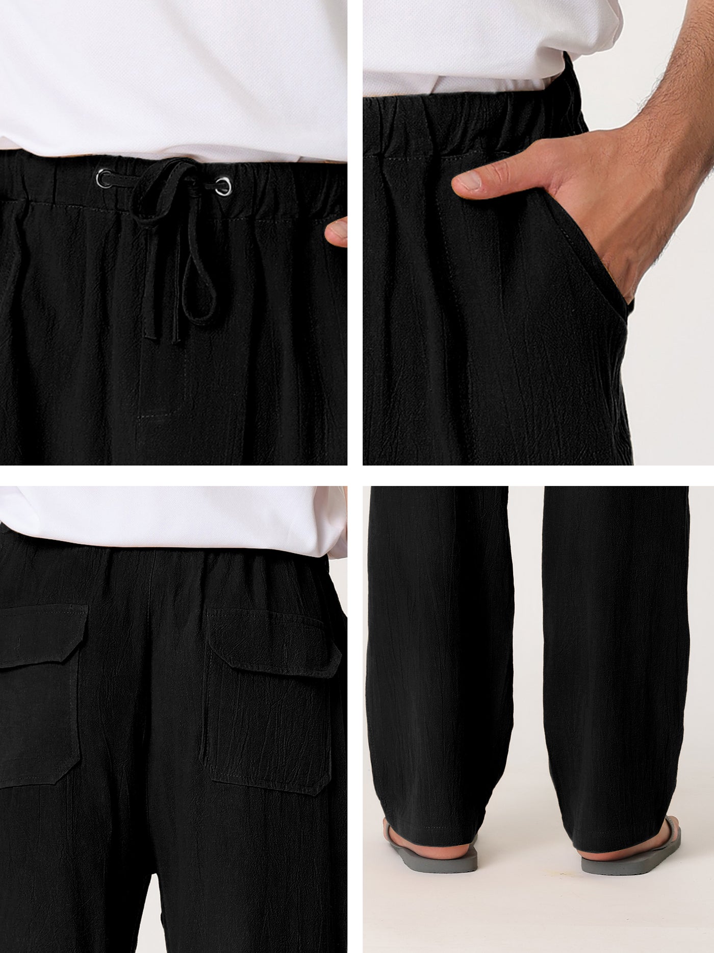 Bublédon Loose Casual Linen Solid Drawstring Waist Pants