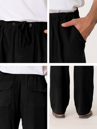Loose Casual Linen Solid Drawstring Waist Pants