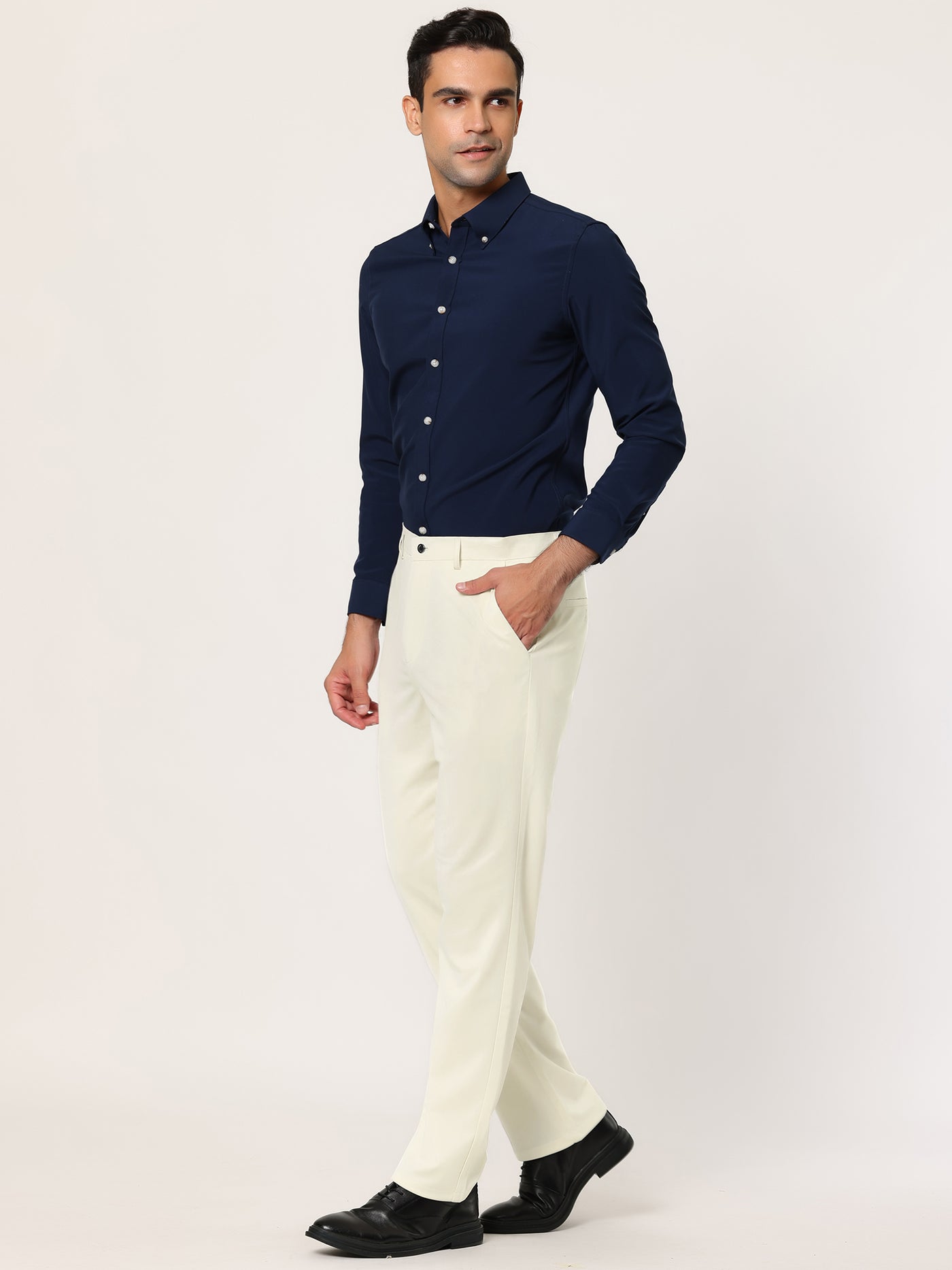 Bublédon Classic Straight Flat Front Solid Business Trousers