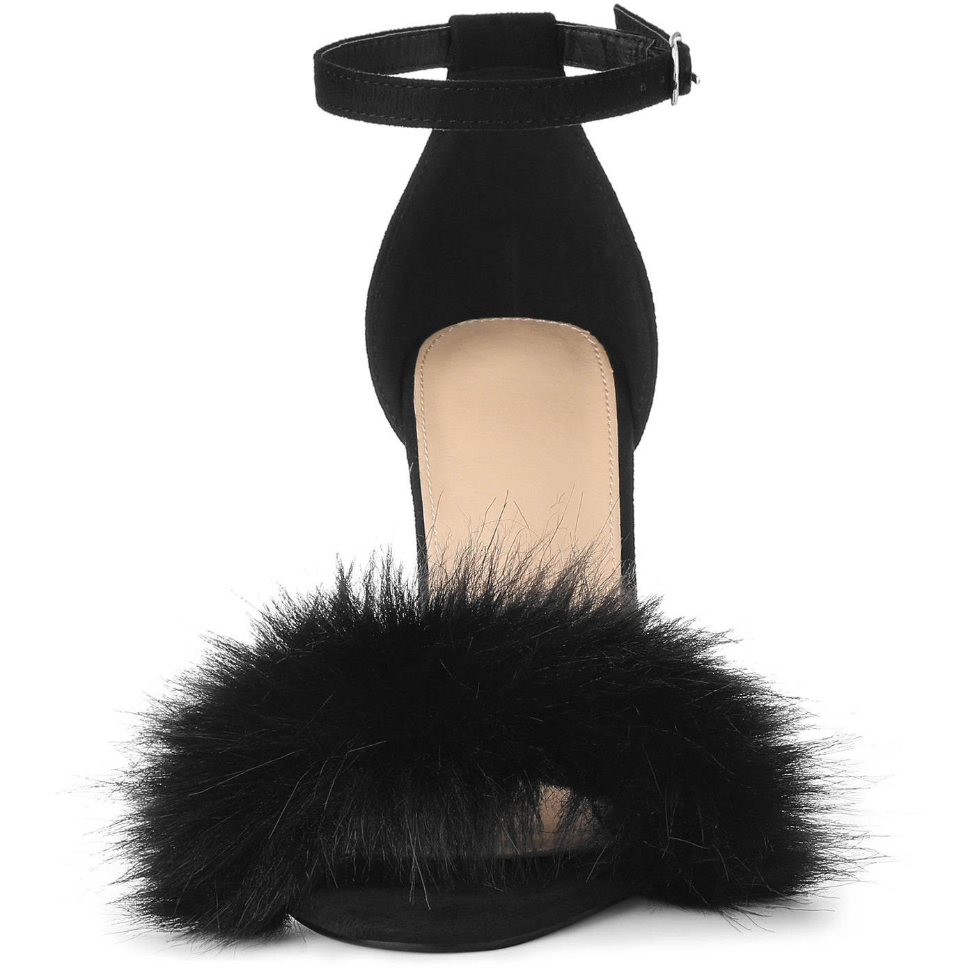 Bublédon Perphy Faux Fur Ankle Strap Stiletto Heels Sandals