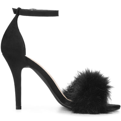 Perphy Faux Fur Ankle Strap Stiletto Heels Sandals