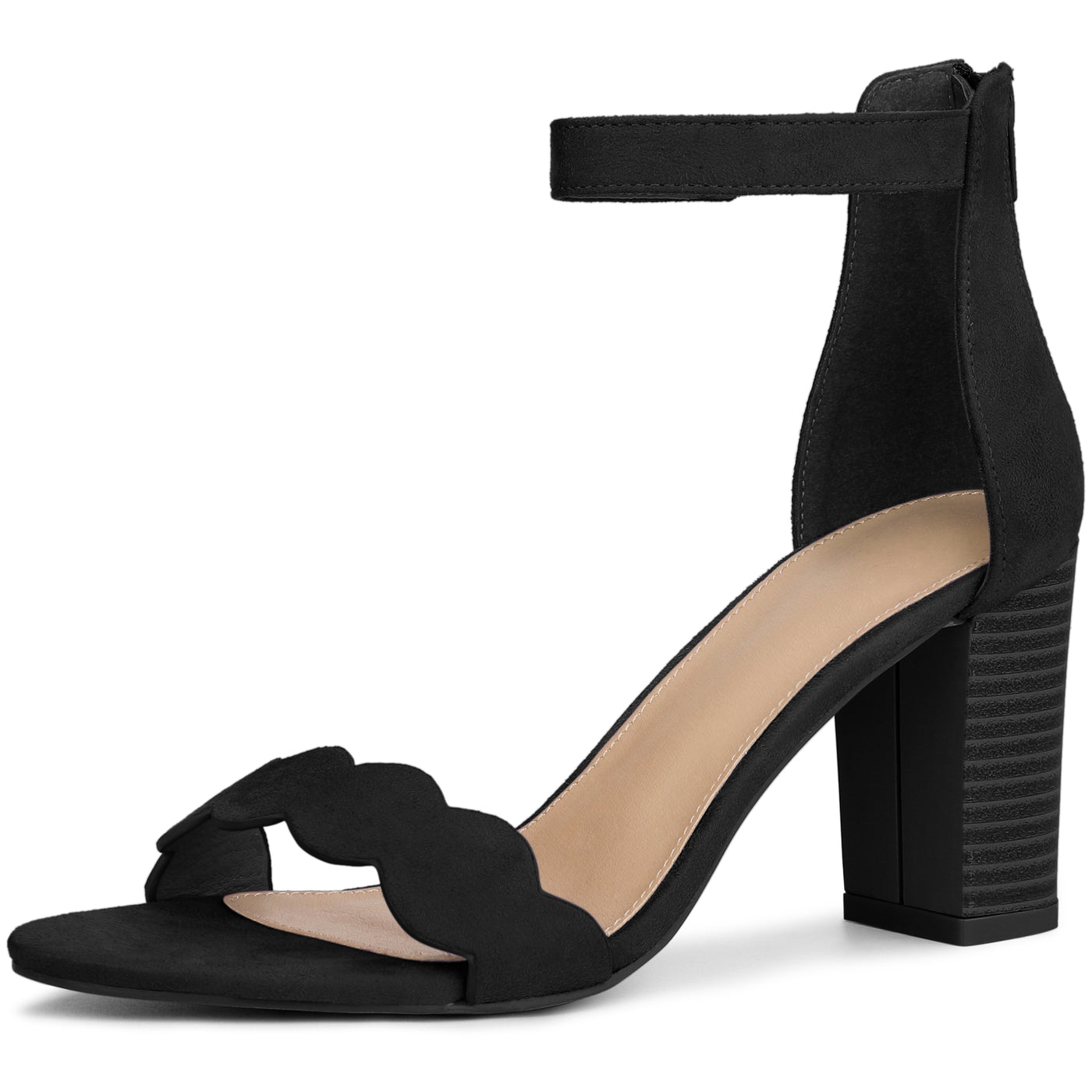 Bublédon Perphy Ankle Strap Scalloped Chunky Heels Sandals
