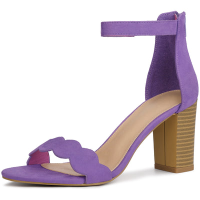 Perphy Ankle Strap Scalloped Chunky Heels Sandals