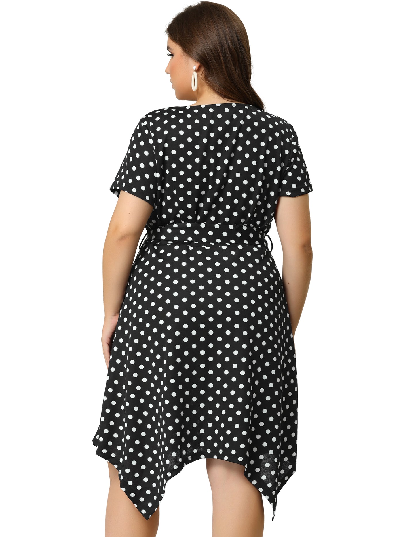 Bublédon Polka Dot Round Neck Short Sleeve Plus Size Dress