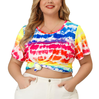 Plus Size T Shirts Round Neck Multi Color Dye Casual Tops