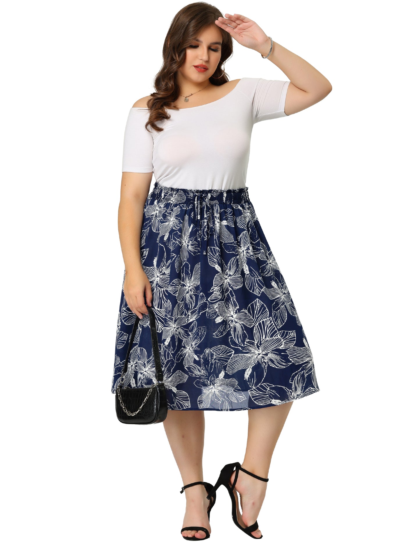 Bublédon Elegant Plus Size Boho Ruffled Hem Floral Skirt