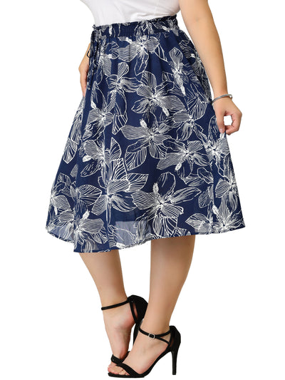 Elegant Plus Size Boho Ruffled Hem Floral Skirt