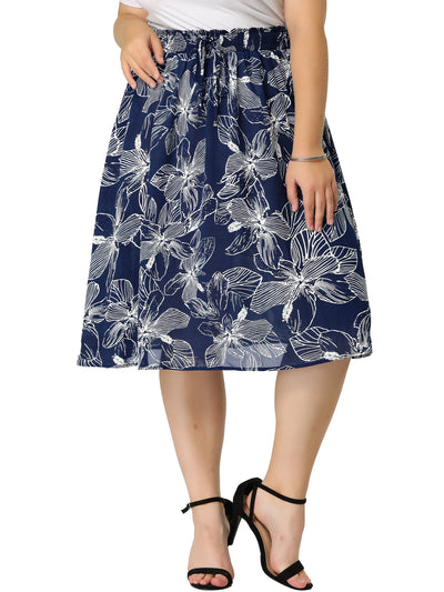 Bublédon Elegant Plus Size Boho Ruffled Hem Floral Skirt