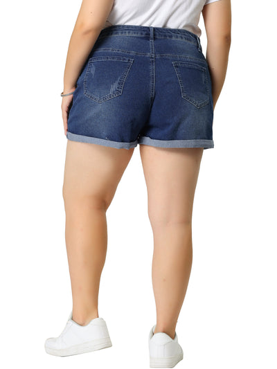 Plus Size Shorts for Women Roll Hem Denim Jeans Short Pants