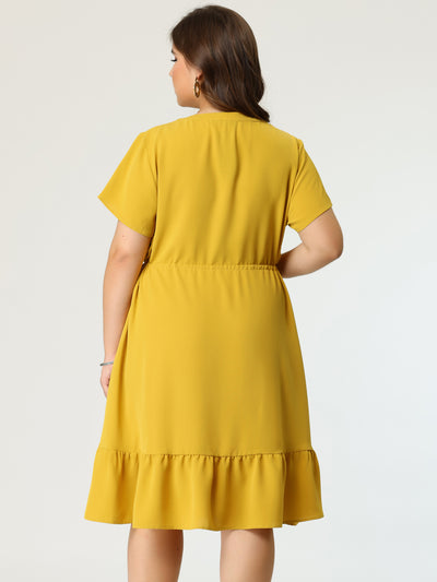 X Line Woven Short Sleeve Drawstring Waist Dress